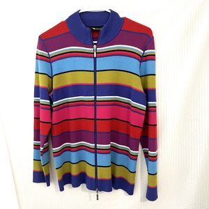 90s Vintage Womens Full Zip Blast Cardigan Jacket Sweater Colorful Stripes Sz M